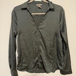 H&M Silk Sage Green Button Up Blouse, Women's S